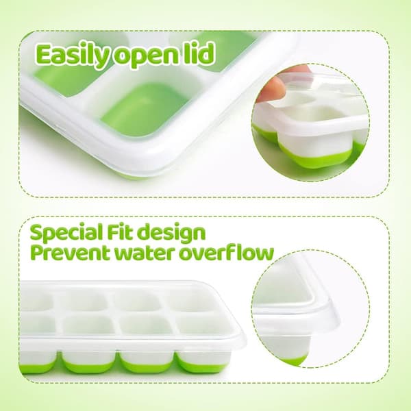 4-pack Silicone Ice Cube Trays with Lids – 14 Ice Cubes, BPA-free, Stackable, Dishwasher Safe