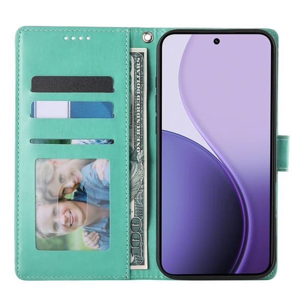 Samsung Galaxy S26 Edge Pungcover Kunstlæder Blomsterprint - Grøn