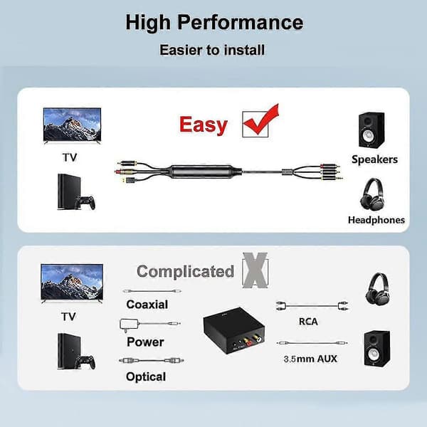 Digital til analog lydkabel med optiske koaksiale RCA-stik til TV Black