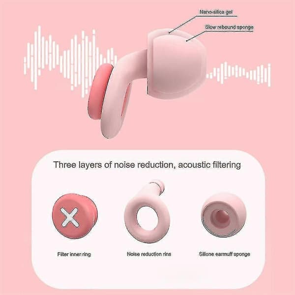 Støjsvage ørepropper til støjreduktion - Bløde, genanvendelige høreværn i fleksible silikoneørepropper til søvn pink