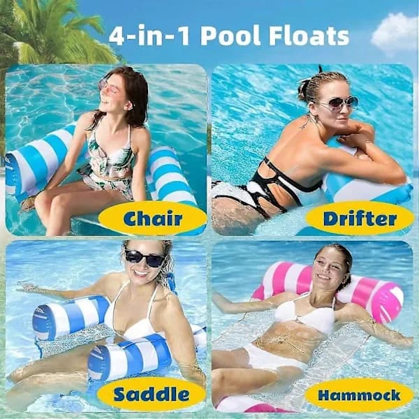 [13]4-pack Inflatable Pool Floats Hammock, Water Hammock Lounger, Versatile Pool Accessories (Saddle, Lounge Chair, Hammock, Drifter) Suitable