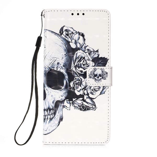 För Samsung Galaxy S23 5G 3D-målning Horisontellt vikbart läderfodral Skull