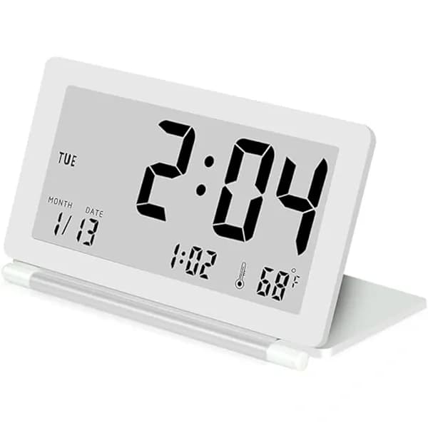 LCD Alarm Clock Ultra-thin Foldable Travel Alarm Clock Portable Digital Alarm Clock (White)