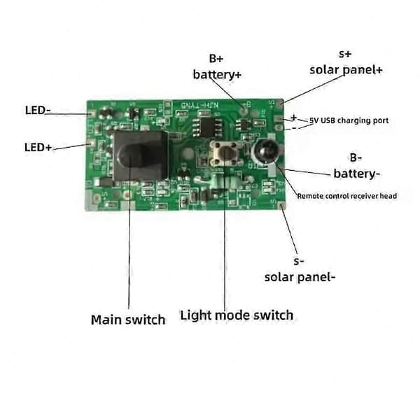 Integrert bryterkontrollkort, panel og kontroller for 3,7V solcellegatelys og lyslenker Green