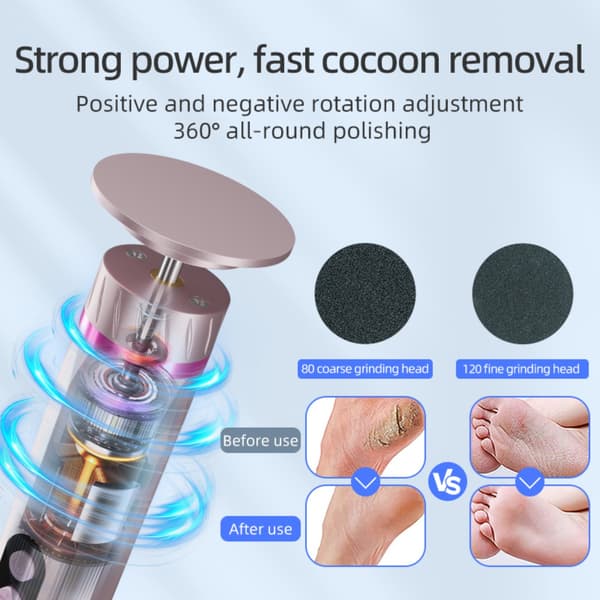 Electric Foot File for Calluses Compatible with Salon Equipment 9-Speed Rechargeable Pedicure Device with LED Display Forward/Reverse Replaceable Sanding Discs Pink 305