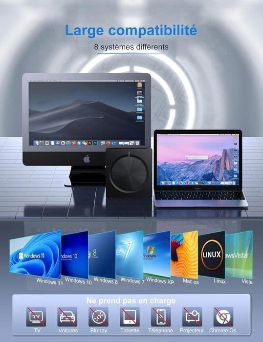 FOSMET Ekstern CD/DVD-leser/brenner, USB 3.0 og USB-C DVD-brenner med 2 USB-A, 2 USB-C og SD/TF-kortspor, Optisk CD for