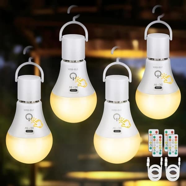 [13]1/2/4-Pack Rechargeable LED Lamp with Remote Control – E27, USB, 3 Colors, Dimmable, Touch Control, Outdoor and Emergency Lighting 4pc