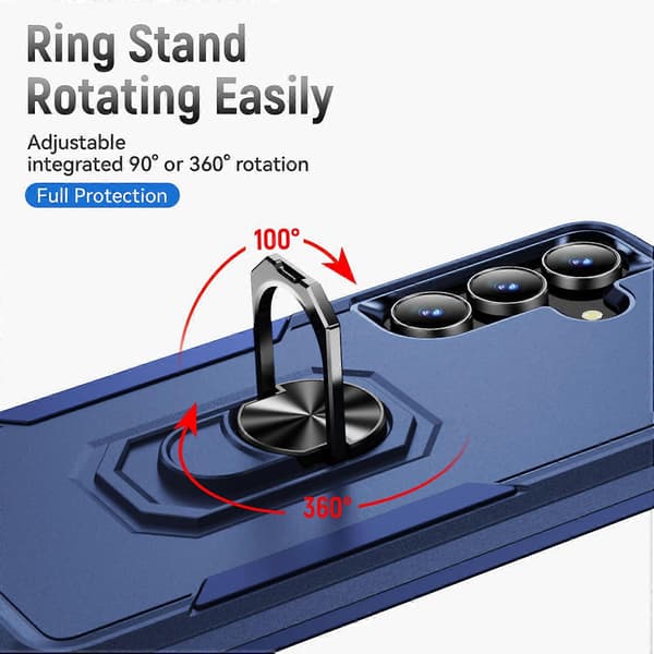 TKdaddy For Samsung Galaxy S25 FE Deksel Militærgrad Ringstativ PC + TPU Telefondeksel Blå