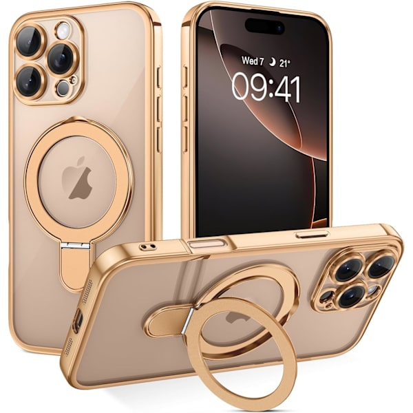 iPhone 16 Pro Max Case [Compatible with Magsafe], Invisible Ring Stand Clear Back Shockproof Protection, Desert Titanium