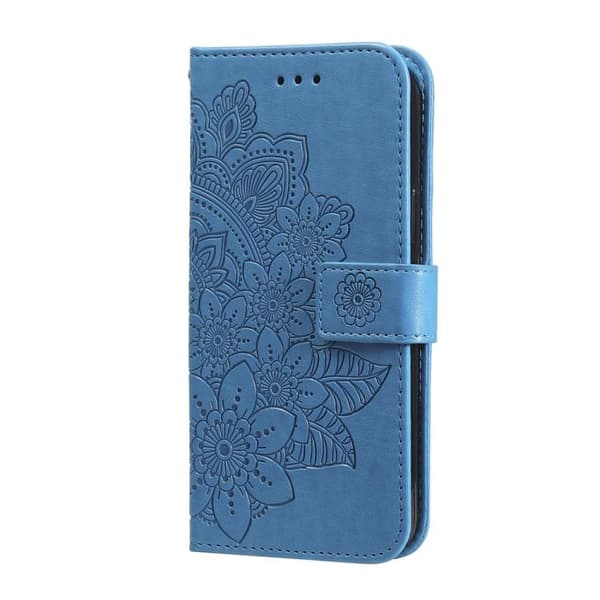 Samsung Galaxy S26 5G Etui med Syv-blomster Prægning Blå