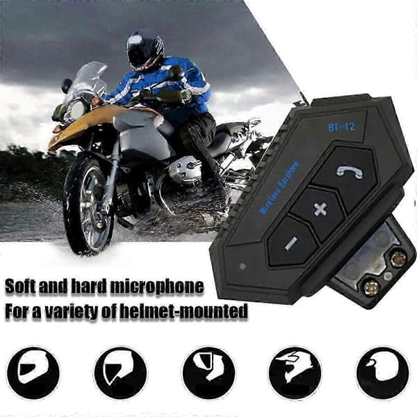 BT12 Bil Bluetooth Headset Motorcykelhjelm Bluetooth Headset Støjreduktion Håndfri Universal Black