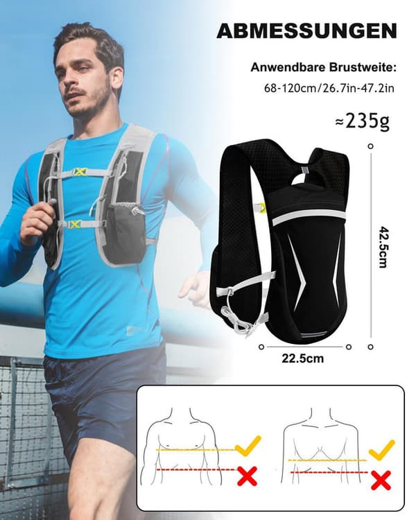 Unisex Hydration Backpack / Running Vest with Reflective Design – Adjustable, Lightweight & Comfortable for Running, Hiking, Cycling, Marathon Blue