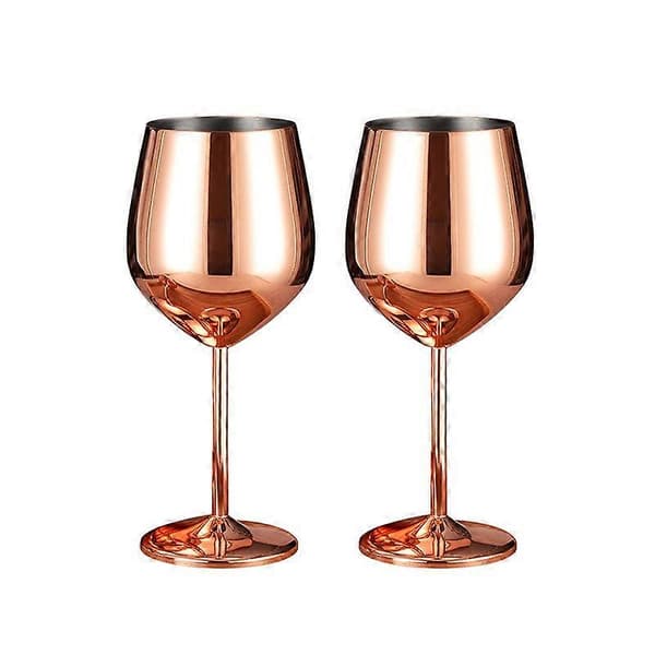 Vinglas, set om 2 500 ml cocktailglas i kopparrostfritt stål, okrossbart metalliskt gin-glas