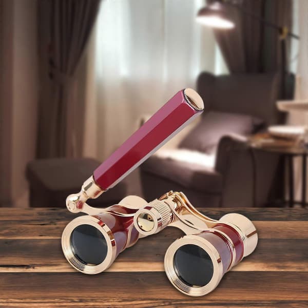 Opera Binoculars 3X25, Mini Binoculars Compact Lightweight, with Built-in Foldable Handle for Adults Children [DB] Red