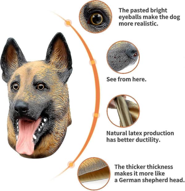 Hundehovedmaske Latex Schæferdragt til Halloweenfest