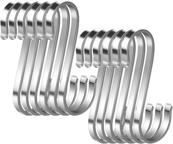 [13]12-pack S-hooks Stainless Steel S-shaped Hooks Heavy Duty Metal Hooks for Kitchen Utensils Office Bathroom Wardrobe Workshop