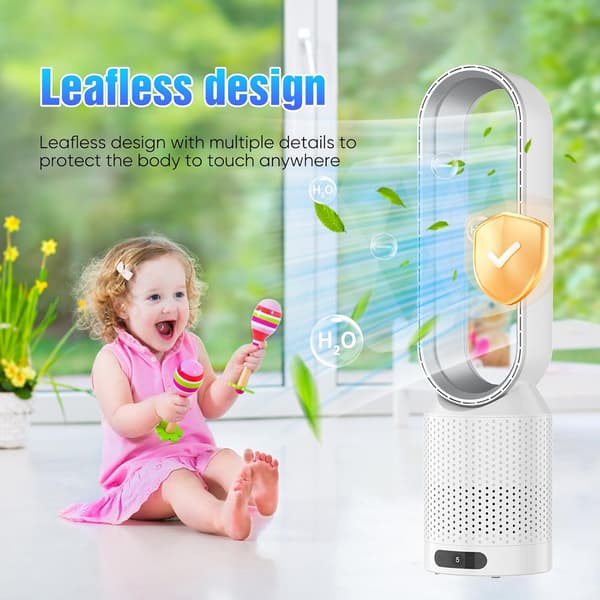 Ultra-quiet 2-in-1 Air Purifier Bladeless Fan with Remote Control 90 Degree Oscillation Timer 8 Speeds for Indoor Air Purification Silver