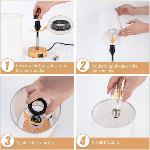 Bedside Lamp with USB Port - Touch Control Table Lamp for Bedroom
