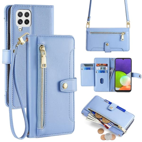 Zipper Wallet Case for Samsung Galaxy A22 4G [DB] Blue