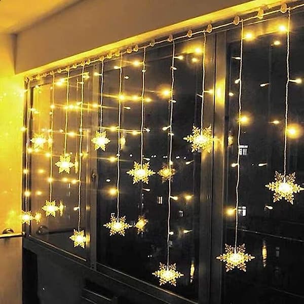 Gardinkappe Lys 4m 96stk Led Jul Snøfnugg Lys Varmhvit