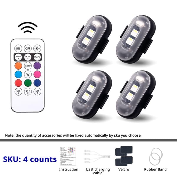 RGB Skateboard Scooter Underglow Light Kit Wireless Remote Control LED 8 Colors Rechargeable Strobe 4 counts of lights