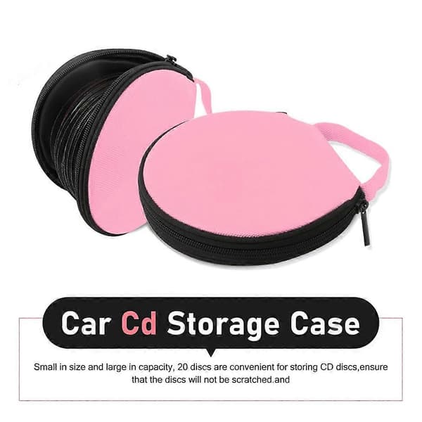 CD Case DVD Storage Water Resistant CD Holder Divider Folder Large Capacity 20-Disc DVD Storage Box for Car Home Travel Pink