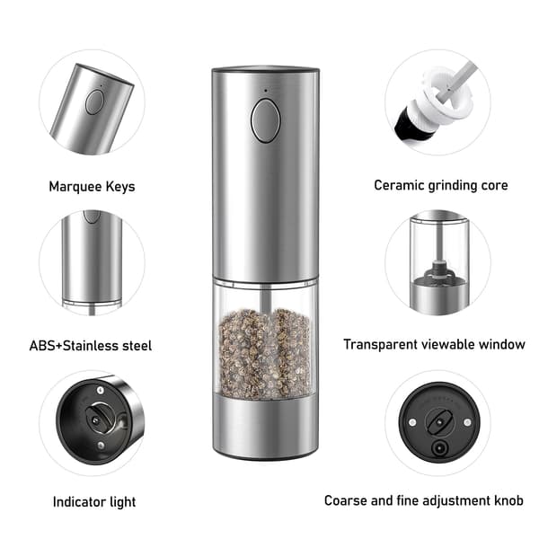 [13R] Electric Salt and Pepper Grinder Set, Rechargeable Salt and Pepper Mills Refillable, Automatic Pepper Grinder with Adjustable