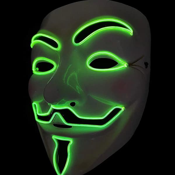 Let LED V-Vendetta EL-tråd Lys Halloween Fest Kostume, grøn