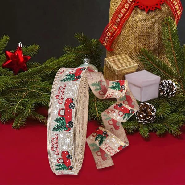 6x Julebånd med ståltrådskant, julemønstret gavebånd 2 Pcs