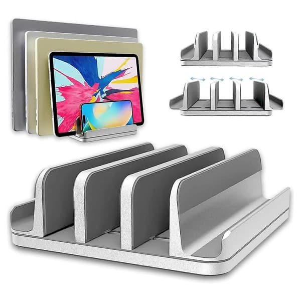 N17-5 Justerbart Laptop- og Tabletstativ med 5 Rum i Aluminiumslegering, Pladsbesparende Skrivebordsholder