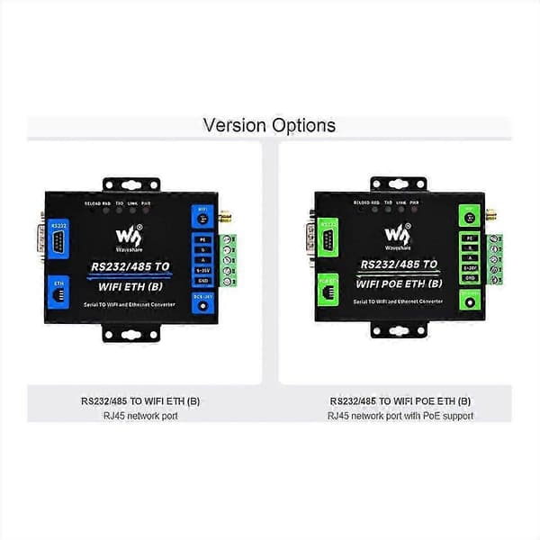 Waveshare RS232/485 til WiFi og Ethernet, seriell serverkonverter Black L