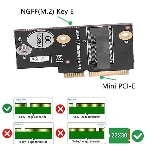 M.2 NGFF Key E - Mini PCI-E matalaprofiilinen sovitinmuunnin