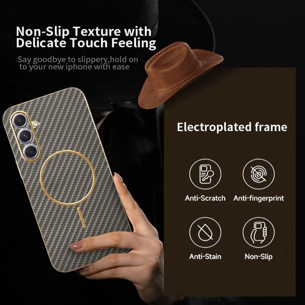 Mobilskall til Samsung Galaxy A55 5G Karbonfiberteksturert TPU - Brun