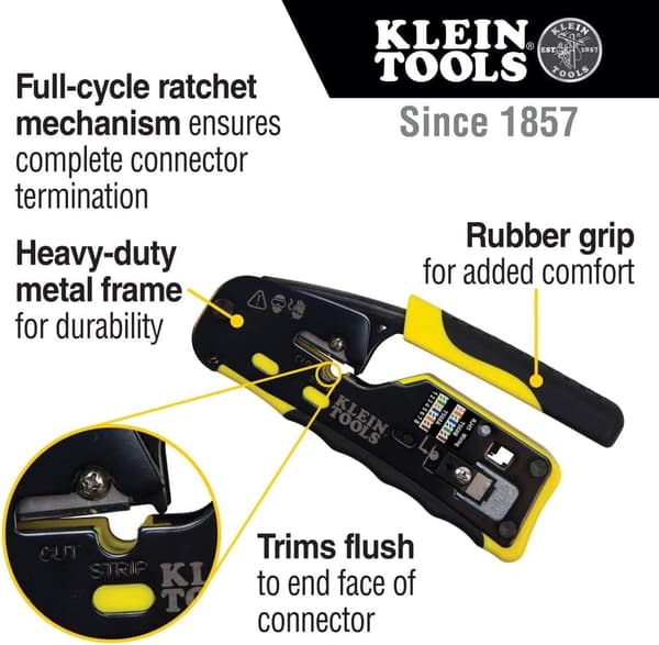 [14]TOOLS A-VDV226-110 Pass Thru RJ45 Låse Kompakt Krympetang, Gul/Sort