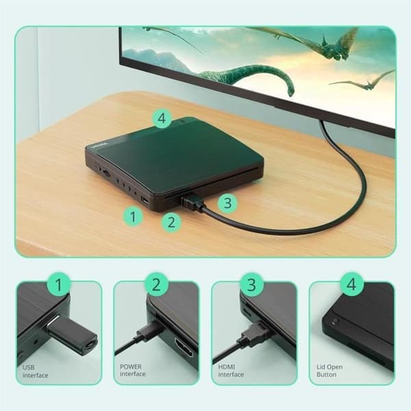 DVD-spelare - YOTON - HDMI 1080P - Ultralätt - Bullerdämpning - Multi-format HDMI/USB
