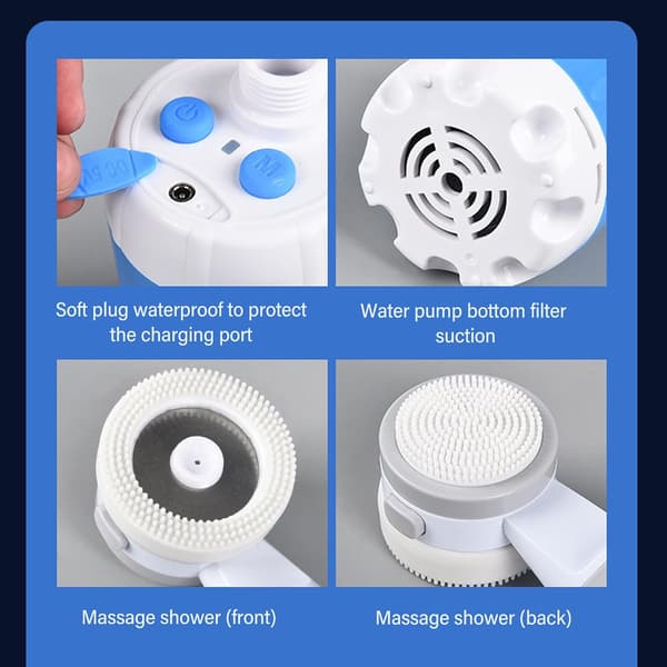 Rechargeable Camping Shower Pump - Adjustable Flow for Travel