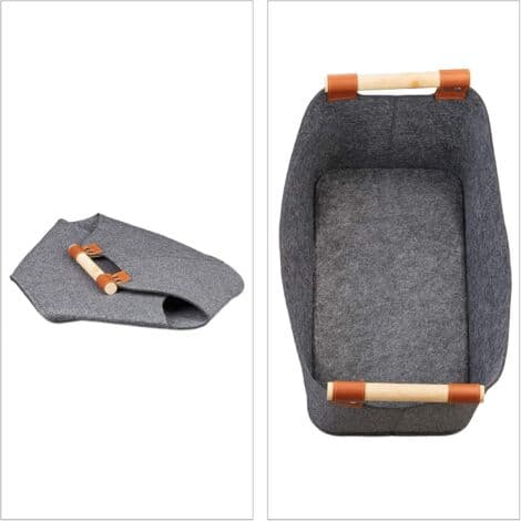 Felt bag, storage basket, foldable, box with handles, 45x40x32 cm, dark grey
