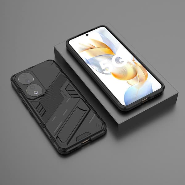För Honor 90 Punk Armor PC + TPU-telefonfodral med hållare Black