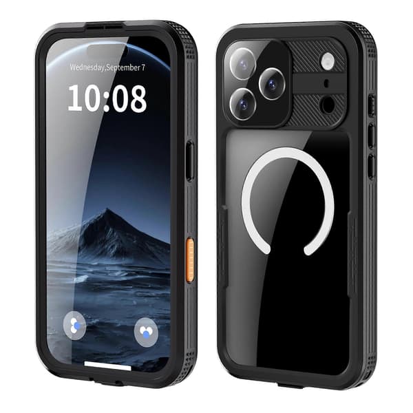 TKdaddy SHELLBOX til iPhone 17 Pro Max IP68 Vandtæt Cover Kompatibel med MagSafe Klart Telefoncover Sort