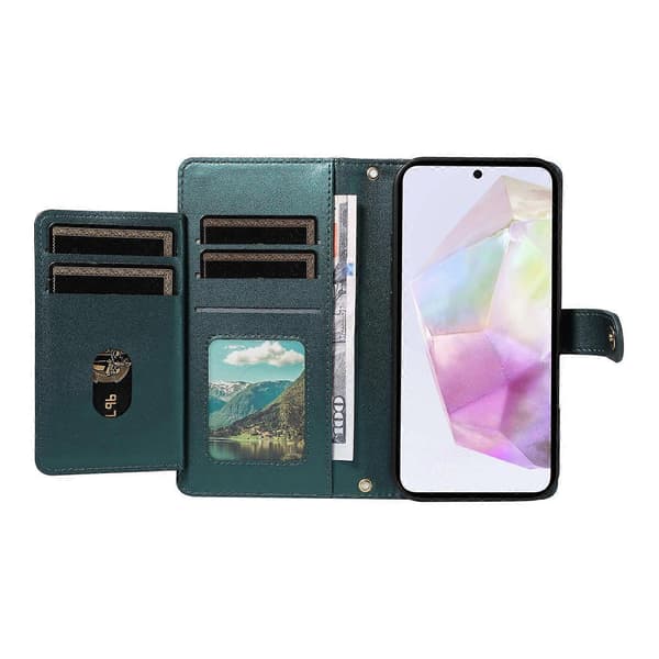 Wallet Case with Straps for Samsung Galaxy A35 5G, Diamond Pattern Leather Stand [DB] Multicolo Multicolor Blackish Green