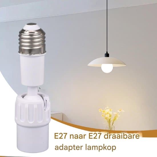 【13】E27 Lamp Holder Extender – 360° Adjustable – Flexible Socket Adapter for LED Bulbs – White – Set of 2