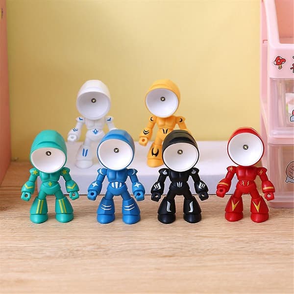 6 stk nattlys for barn Mini robot LED natthelt skrivebordslampe for jenter og gutter soverom hjemmedekorasjon