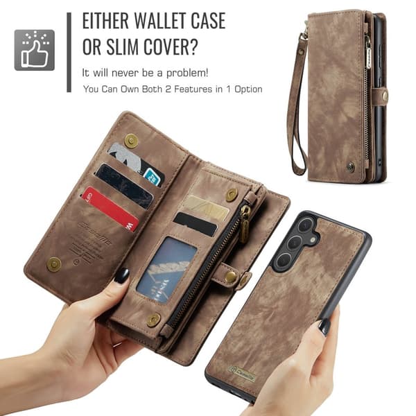 CaseMe Wallet Case for Samsung Galaxy S26 Artificial Leather with Detachable Strap - Brown