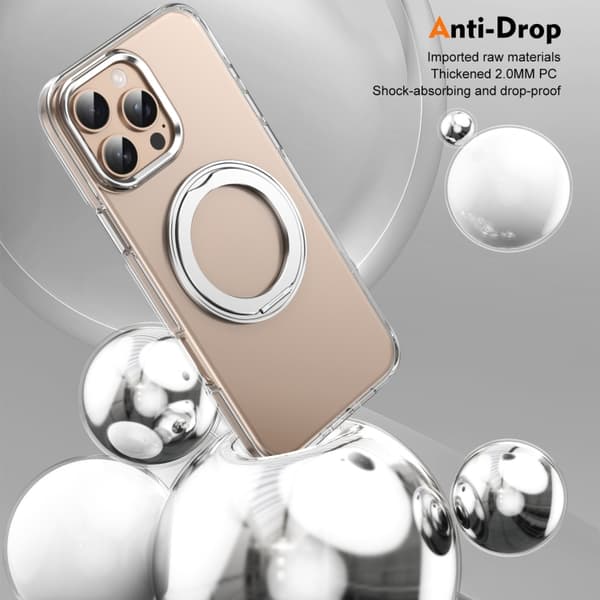 iPhone 16 Pro Is-kall Roterende Ringholder PC MagSafe Deksel Silver