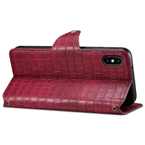 Compatible with iPhone X / XS Wallet Case Anti-Scratch PU Leather Case Stand Crocodile Texture Cover [DB] Red