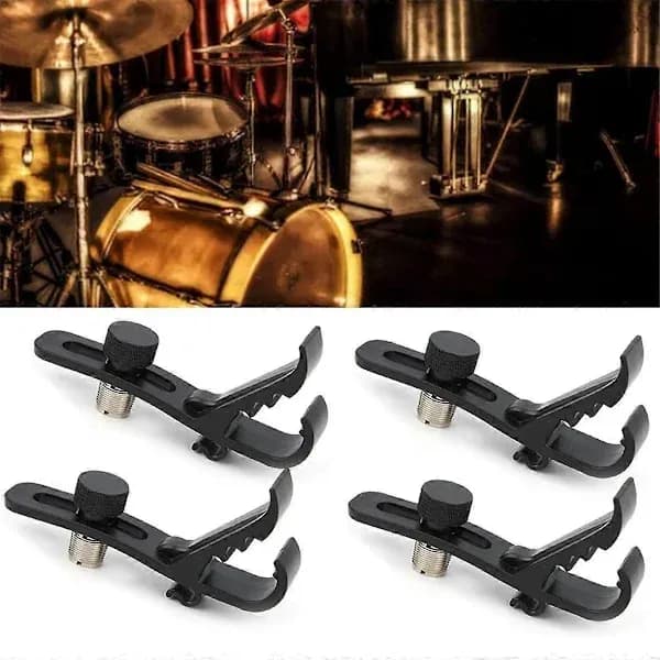 Stødabsorberende trommemikrofonklemme 4 stk, justerbart trommemikrofonsæt & mikrofonholder til mikrofonstativ, universal