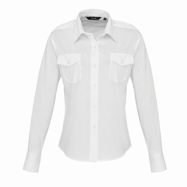 Premier Dame/Kvinders Langærmet Pilotskjorte 10 Hvid White 10 UK
