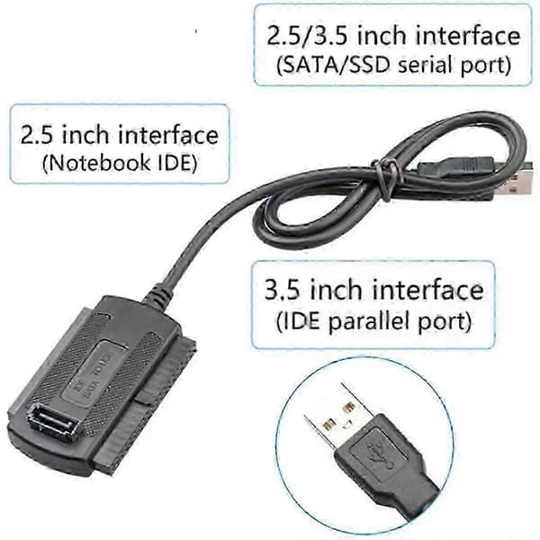 USB 3.0 til IDE-omformerkabel for 2,5/3,5/5,25 tommers harddisker DVD-ROM CD-RW, Plug and Play, Høyhastighets dataoverføring