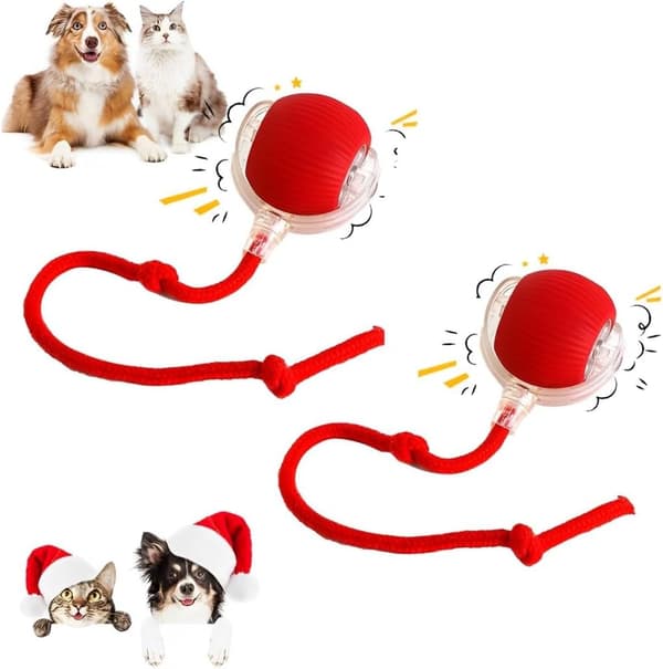 [13]2 pcs 360° Smart Automatic Rolling Pet Ball, Rechargeable Irregular Movement for Cats & Dogs, Red