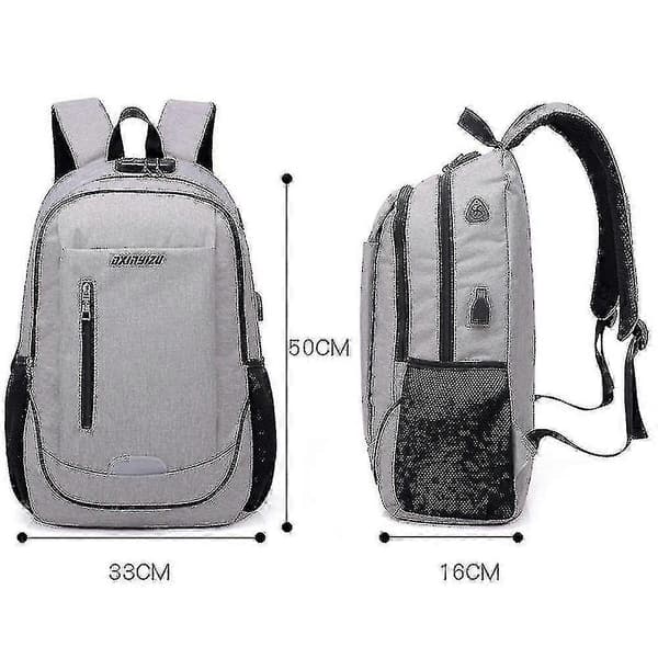 Studie Rygsæk USB Opladning Skoletaske Ungdoms Computer Taske Light Grey